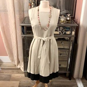 Neutral Fit and Flare Dress with Pleats